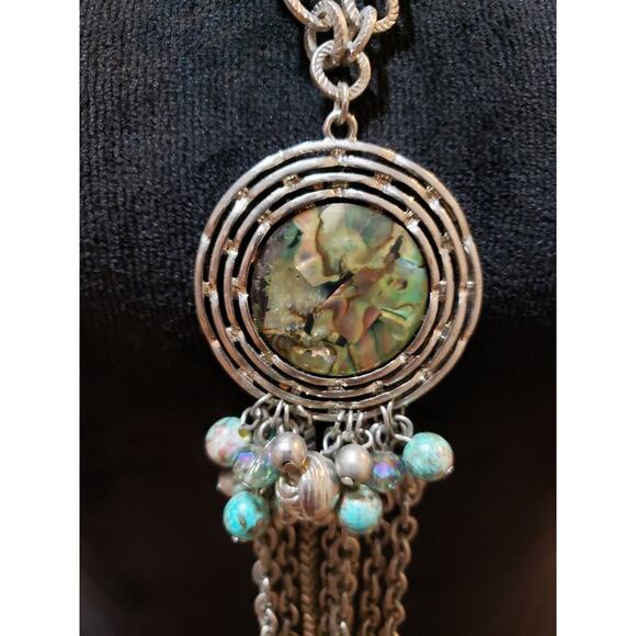 Women's Boho Abalone Style Pendant Necklace Beads Fringe Lobster Clasp - Picture 4 of 6